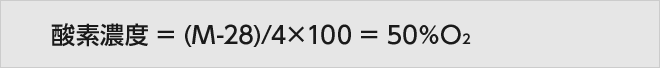 酸素濃度 =(M-28)/4×100 = 50%O2